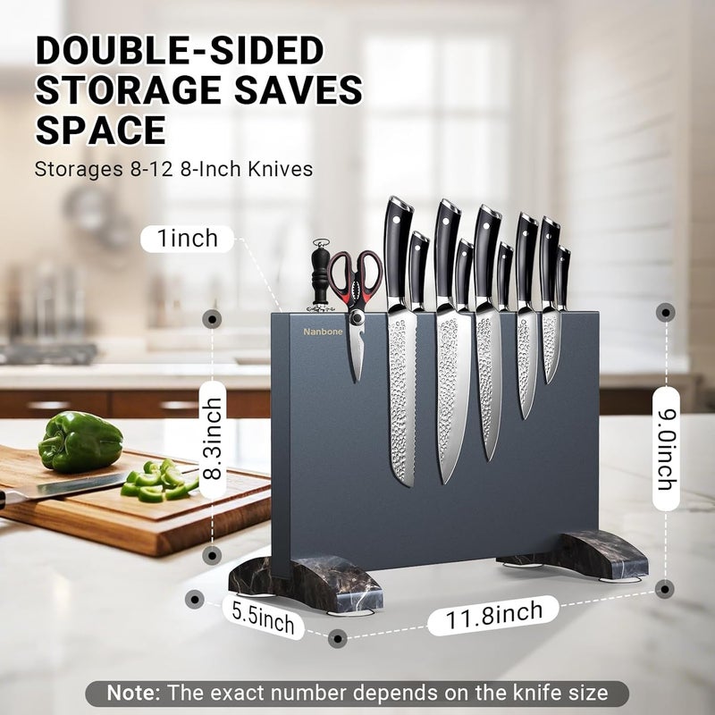 Nanbone Magnetic Knife Block Without Knives, Black Stainless Steel Magnetic Knife Holder Stand with Strong Knife Magnet Double Side Knife Magnetic Strip Knife Storage Organizer for Kitchen Counter Top - Image 2
